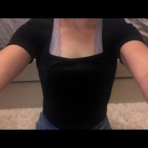 ragstock black square neck puff sleeve crop shirt